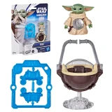 Star Wars Grogu Star Wars Action Verse 4.5-Inch Scale Figure, featuring a detailed Grogu figurine with accessories including a hover pram, display stand, and packaging.