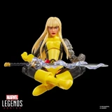 Marvel's Magik Marvel Legends Secret Wars 6-Inch Cardback Action Figure, a detailed figure of Magik characters with a mystical sword and yellow and black costume, posed in a meditative sitting position against a black background for collectible display.