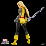 Marvel's Magik Marvel Legends Secret Wars 6-Inch Cardback Action Figure, poseable action figure of a female character with long blonde hair, yellow and black costume, metallic armor on the arms, holding a mystical staff with swirling purple energy, on a black background.