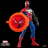 Marvel Spider-Man Marvel Legends Secret Wars 6-Inch Cardback Action Figure (Alien Costume), action figure with a spider-themed costume, black mechanical arm, and an orange shield with Spider-Man's face design.