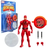 Marvel Daredevil Marvel Legends Secret Wars 6-Inch Cardback Action Figure, fully articulated red suit action figure with accessories including a circular shield with a Daredevil image, interchangeable hands, and two sticks.