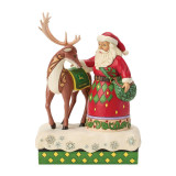 Disney Santa's Reindeer Jim Shore 9.5 Inch Heartwood Creek Figurine 6019159, Christmas Santa Claus with reindeer figurine on a festive base.