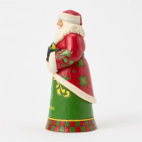 Disney Santa with John Deere Tractor Jim Shore 9.5 Inch Heartwood Creek Figurine, depicting Santa in a festive red and green outfit holding a miniature John Deere tractor, Christmas themed detailing on the figurine.