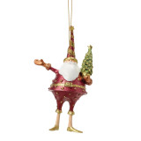 Department 56 Tall Hat Santa Department 56 6 Inch Ornament 6019513, a festive Christmas ornament featuring a cheerful Santa Claus with a tall, striped hat, holding a decorated Christmas tree.