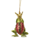 Department 56 Jumping Frog Department 56 3 Inch Ornament, a decorative frog ornament with gold, red, and green accents, designed as a whimsical hanging holiday decoration.
