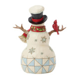 Enesco Snowman with Top Hat & Cardinal Jim Shore 7 Inch Figurine Heartwood Creek, a decorative ceramic snowman figurine featuring a top hat, cardinal bird on a branch, and festive holiday details.