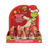 Enesco Micro Mini Grinch Set of 2 Jim Shore 4 Inch Figurine Grinch Collection 6017784, featuring small Grinch figurines dressed in Christmas outfits with Santa hats, displayed on a festive red stand with holiday-themed decorations and illustrations.