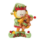 Enesco Garfield and Pooky in Elf Costumes Jim Shore 5 Inch Figurine Garfield Collection 6018796, colorful holiday-themed collectible figurine featuring Garfield and Pooky dressed as elves with festive details.