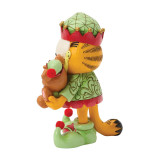 Enesco Garfield and Pooky in Elf Costumes Jim Shore 5 Inch Figurine, part of the Garfield Collection, featuring Garfield dressed as an elf with Pooky the teddy bear, decorated in festive holiday colors and details.