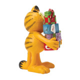 Enesco Garfield with Presents Jim Shore 7 Inch Figurine Garfield Collection 6018798, a colorful figurine of Garfield holding a stack of holiday gift boxes.