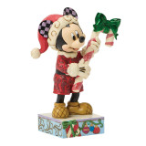 Disney Mickey with Candy Cane Jim Shore 5.5 Inch Figurine Disney Traditions 6018711, collectible figurine of Mickey Mouse dressed in Christmas attire, holding a decorated candy cane with a festive green bow, on a decorated base.