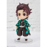 Dragon Ball Z Tanjiro Kamado Demon Slayer Figuarts Statue, chibi-style figure of Tanjiro Kamado with pink eyes, spiky maroon hair, wearing a black and teal checkered haori and holding a sword.