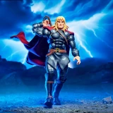 Marvel Thor Marvel Legends Maximum Series 6-Inch Action Figure, highly detailed figure of Thor with armor, red cape, and hammer, standing against a lightning storm background.