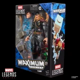 Marvel Thor Marvel Legends Maximum Series 6-Inch Action Figure, detailed black and gold-costumed Thor with accessories inside a collectible display box.