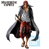 One Piece Shanks (Red Hair Pirates) Masterlise Expiece One Piece Ichibansho Statue, detailed figure of Shanks with red hair, wearing a black coat and floral pants, holding a sword with a serious expression.
