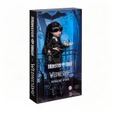 Monster High Wednesday Addams Monster High Wednesday Series Doll, collectible doll in original packaging with a backdrop of a dark, enchanted forest