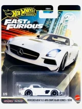 Hot Wheels Mercedes-Benz SLS AMG Coupe Black Series Hot Wheels 1:64 Premium Diecast Fast & Furious #2 of 5 (956R), product packaging with a white diecast model of the Mercedes-Benz SLS AMG Coupe Black Series inside.