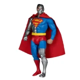 DC Comics Cyborg Superman DC Super Powers Wave 13 McFarlane 4.5-Inch Action Figure, detailed action figure of Cyborg Superman with half robotic and half human appearance, wearing a Superman costume with a red cape and an 'S' emblem, and a skull half face.