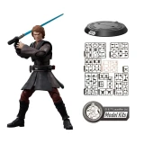 Blokees Anakin Skywalker Blokees Star Wars Revenge of the Sith Champion Class CC08 Model Kit, action figure with poseable limbs and detailed accessories, including a blue lightsaber, alongside model parts and display base for assembling and display.