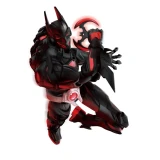 Blokees Batman Beyond Blokees DC Champion Class CC02 Model Kit featuring Terry McGinnis, a detailed action figure of Batman from the futuristic series, in black and red armor with a crescent-shaped weapon.