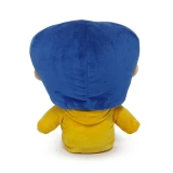 Youtooz Coraline Yellow Raincoat Plush Toy, back view showing a 9-inch soft minky plush with a bright yellow raincoat and a blue rain hat.