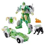 Transformers Greenlight Transformers War for Cybertron Siege Deluxe WFC-S15 Figure (Dazzlestrike), action figure with multiple accessories including a car, small robot, and flames, set against a white background.