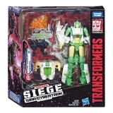 Transformers Greenlight Transformers War for Cybertron Siege Deluxe WFC-S15 Figure (Dazzlestrike), the action figure in green and white with accessories in packaging.