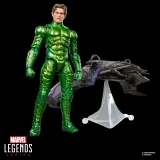 Marvel Green Goblin Marvel Legends Spider-Man No Way Home 6-Inch Action Figure, green-armored figure displayed beside the Goblin Glider on a clear stand against a black background.