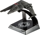 Star Wars Inquisitor Scythe Hot Wheels Star Wars Starships Select Premium Diecast Ship, detailed black die-cast spacecraft with red cockpit panels displayed on a black-and-silver Star Wars collector stand against a white background.