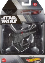 Star Wars Inquisitor Scythe Hot Wheels Star Wars Starships Select Premium Diecast Ship, dark gray Scythe spacecraft displayed in its clear-front Star Wars Hot Wheels collectible packaging