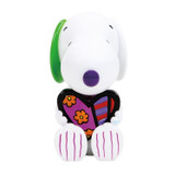 Peanuts Mini Snoopy with Britto Heart Romero Britto 3.5 Inch Figurine Peanuts 6019029, colorful Snoopy figurine holding a purple and red patterned heart, with a green ear and purple nose