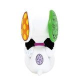 Peanuts Mini Snoopy with Britto Heart Romero Britto 3.5 Inch Figurine Peanuts 6019029, rear view of a white Snoopy figurine decorated with colorful Romero Britto-style patterned ears, black ears, and a purple collar on a white background.