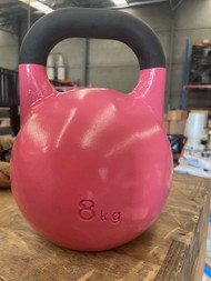 Kettlebell 8KG Competition size, ERGONOMIC shape powder coated handles. PINK 8KG.  PICKUP ONLY.