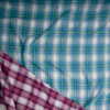 Turquoise, White, and Hot Pink Reversible Plaid Cottonn Double Gauze Fabric By The Yard - Wide shot