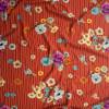 Sketchbook Floral on White on Rust Vertical Pinstripe Rayon Challis Fabric By The Yard - Wide shot