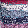 Pink, Navy, and Aqua Horizontal Bohemian Stripe Rayon Challis Fabric By The Yard - Wide shot