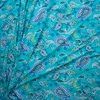Blue and Yellow Paisleys on Aqua Designer Nylon/Spandex Print Fabric By The Yard - Wide shot
