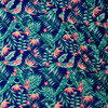 Neon Island Floral on Deep Blue Double Brushed Poly/Spandex Knit Fabric By The Yard - Wide shot