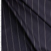 White on Navy Pinstripe Stretch Wool Suiting #30503 Fabric By The Yard