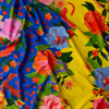 Royal Blue and Yellow Folk Floral Rayon Challis #31036 Fabric By The Yard - Wide shot