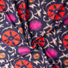 Red and Tan Ornamental Floral on Navy Cotton Lawn #31383 Fabric By The Yard - Wide shot