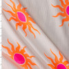 Neon Orange and Pink Suns on White Italian Designer Cotton Double Gauze #31770 Fabric By The Yard