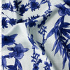 Blue Vine Floral on White Italian Designer Viscose/Nylon Linen Look #31778 Fabric By The Yard
