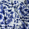 Blue Vine Floral on White Italian Designer Viscose/Nylon Linen Look #31778 Fabric By The Yard - Wide shot