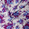 Purple and Blue Rose Floral on White Italian Designer Cotton Lawn #31786 Fabric By The Yard - Wide shot