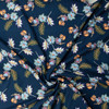 Blue, Peach, and Sage Leafy Floral on Navy Rayon Challis #31969 Fabric By The Yard - Wide shot