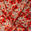 Red and Tan Watercolor Floral Linen Look Rayon #32037 Fabric By The Yard - Wide shot