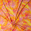 Pink, Orange, and Yellow Layered Swirls Designer Rayon Jersey Knit #32059 Fabric By The Yard - Wide shot