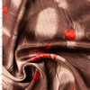 Red Grass Flowers on Brown and Tan Abstract Silk Charmeuse #32067 Fabric By The Yard