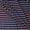 Red, White, and Navy Blue Horizontal Pencil Stripe Stretch Rayon/Spandex Jersey #32182 Fabric By The Yard - Wide shot